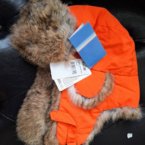 Nathaniel Cole Rabbit Fur Men Size Small Aviator Hat in Orange, BNWT - Picture 3 of 5